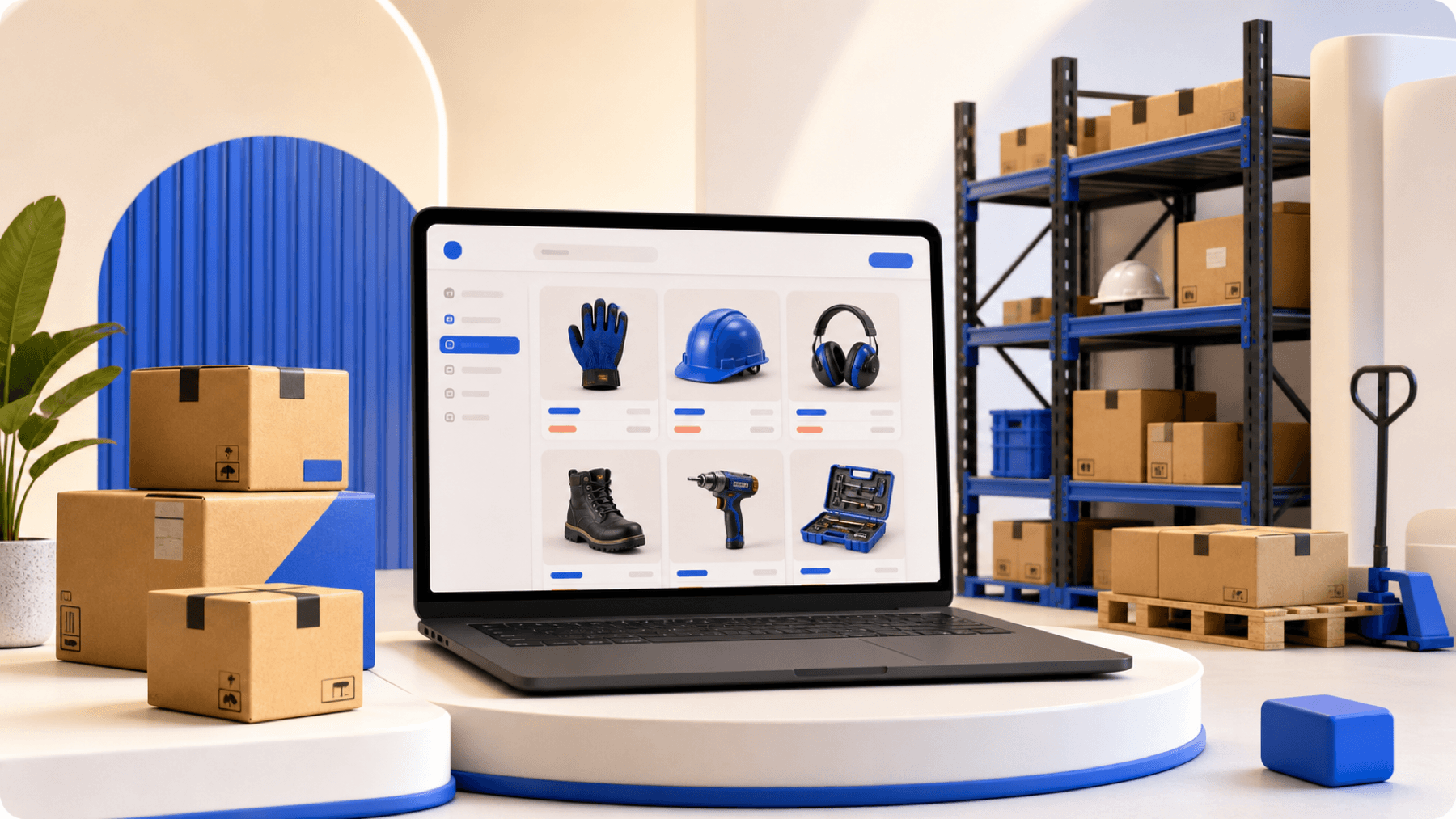 Portal B2B con catálogo industrial y operación de almacén conectada